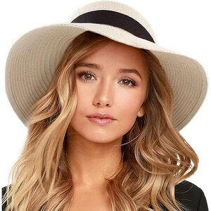 WOMENS BEACH SUN STRAW HAT UV UPF 80+ TRAVEL FOLDABLE BRIM SUMMER UV HAT PURE